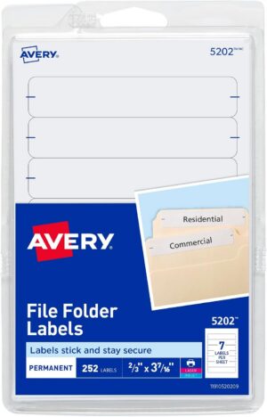 Avery File Folder Labels #5202 WHITE 252pk