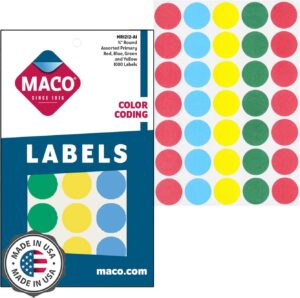 Maco Round Labels ASSORTED COLORS 3/4" 1000's - (18/bx)