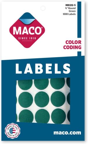 Maco Round Labels GREEN 3/4" 1000s - (18/ctn)