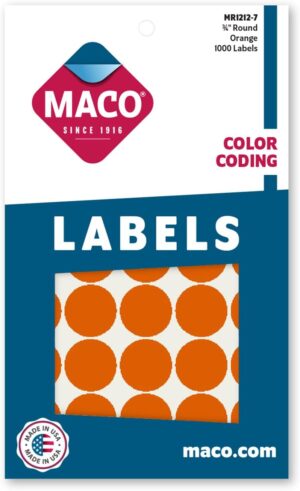 Maco Round Labels ORANGE 3/4" 1000s - (18/bx)
