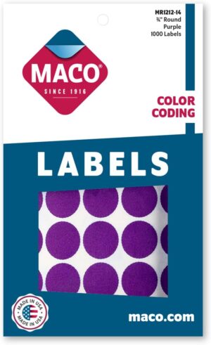 Maco Round Labels PURPLE 3/4" 1000s - (18/bx)