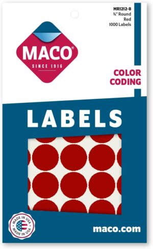 Maco Round Labels RED 3/4" 1000s - (18/bx)