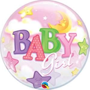 Qualatex 22" Moon & Stars Baby Girl Bubble Balloon w/Helium, Ribbon & Bubble Weight