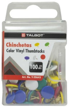 Talbot Thumb Tacks Cols Asst 100pk