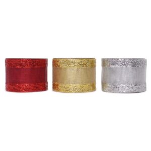 XMAS Fabric Ribbon Spool #X9615A (Per Roll) Red/Gold/Silver